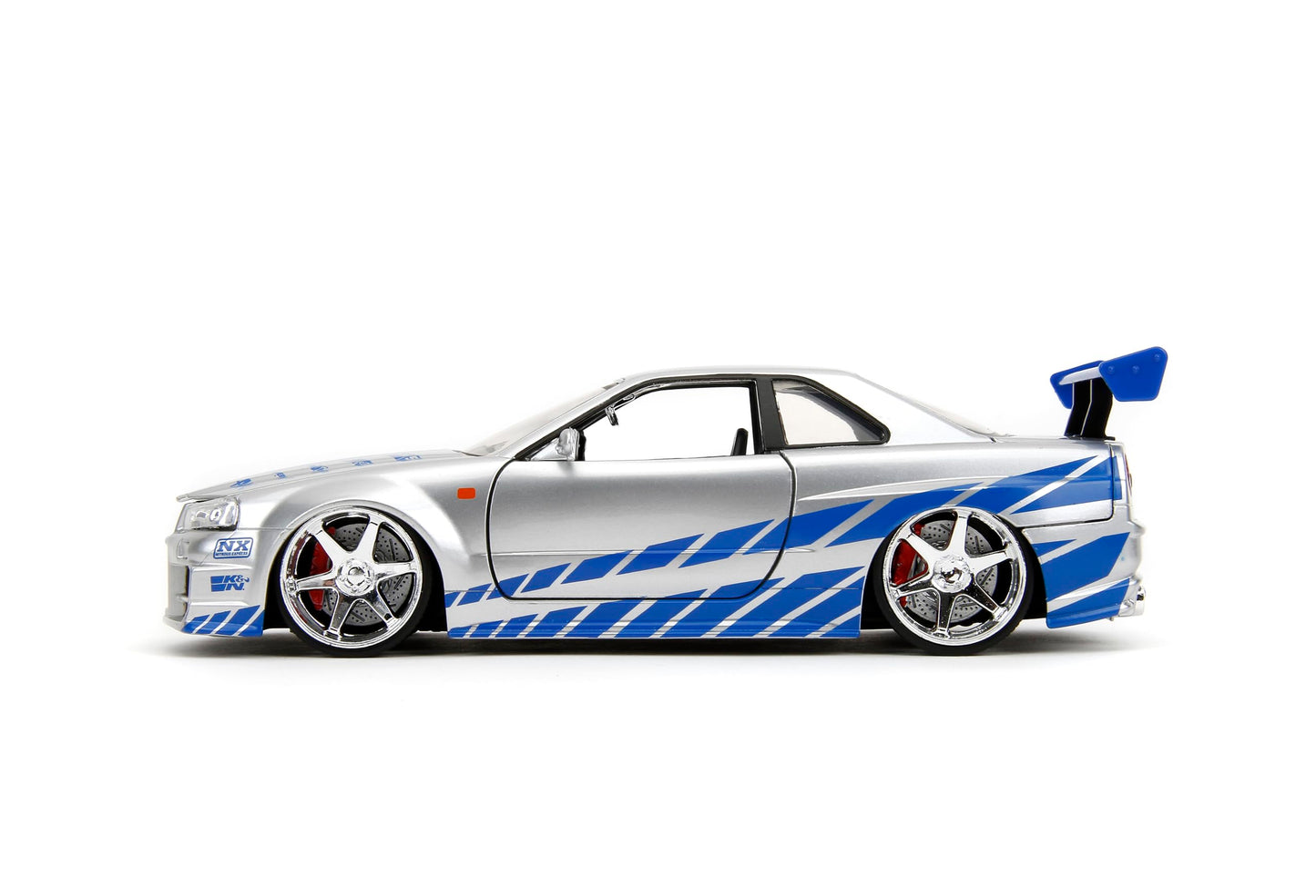 Jada Toys Fast & Furious Brian’s 2002 Nissan Skyline R34 Die-Cast Car 1:24 Scale — Silver & Blue (Licensed)