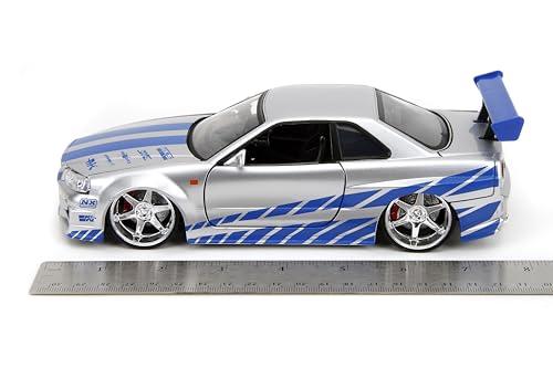 Jada Toys Fast & Furious Brian’s 2002 Nissan Skyline R34 Die-Cast Car 1:24 Scale — Silver & Blue (Licensed)