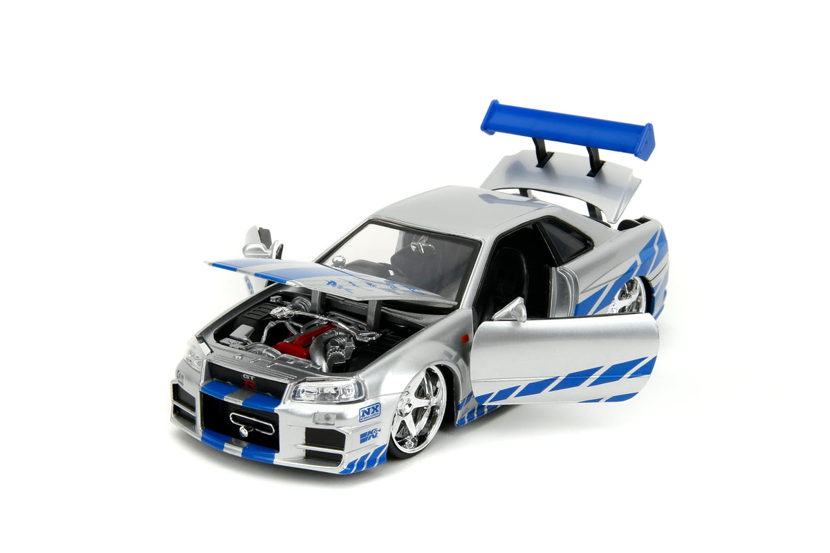 Jada Toys Fast & Furious Brian’s 2002 Nissan Skyline R34 Die-Cast Car 1:24 Scale — Silver & Blue (Licensed)