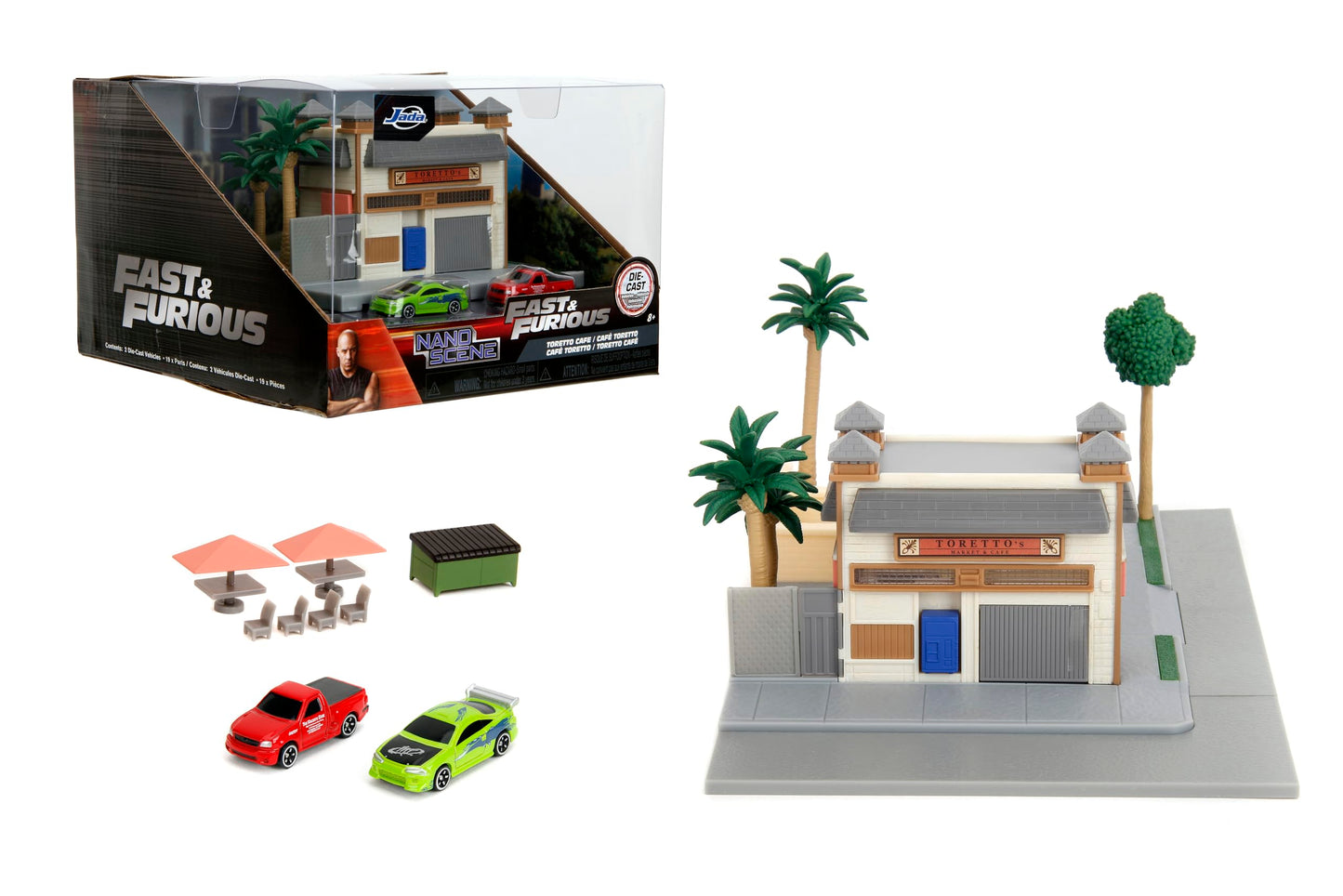Jada Fast & Furious Nanoscene: Toretto’s Market & Café with Two Die-Cast Nano Vehicles
