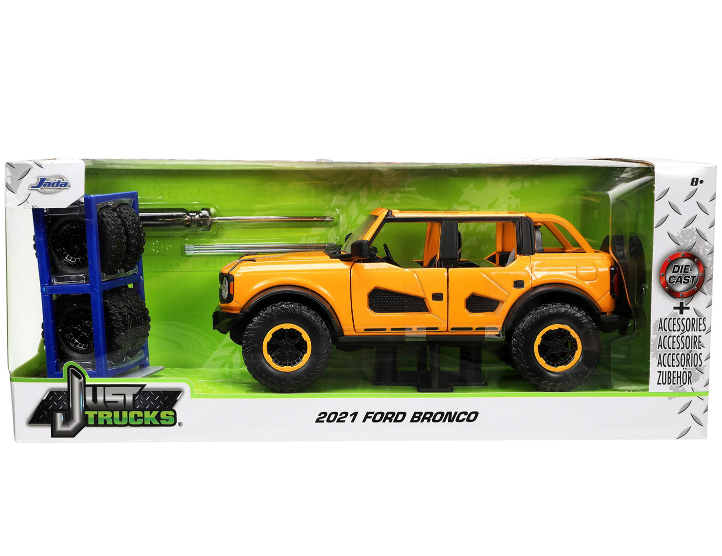 Jada Just Trucks 1:24 Ford Bronco Die-Cast – Orange with Tire Rack | Ford Licensed Collectible