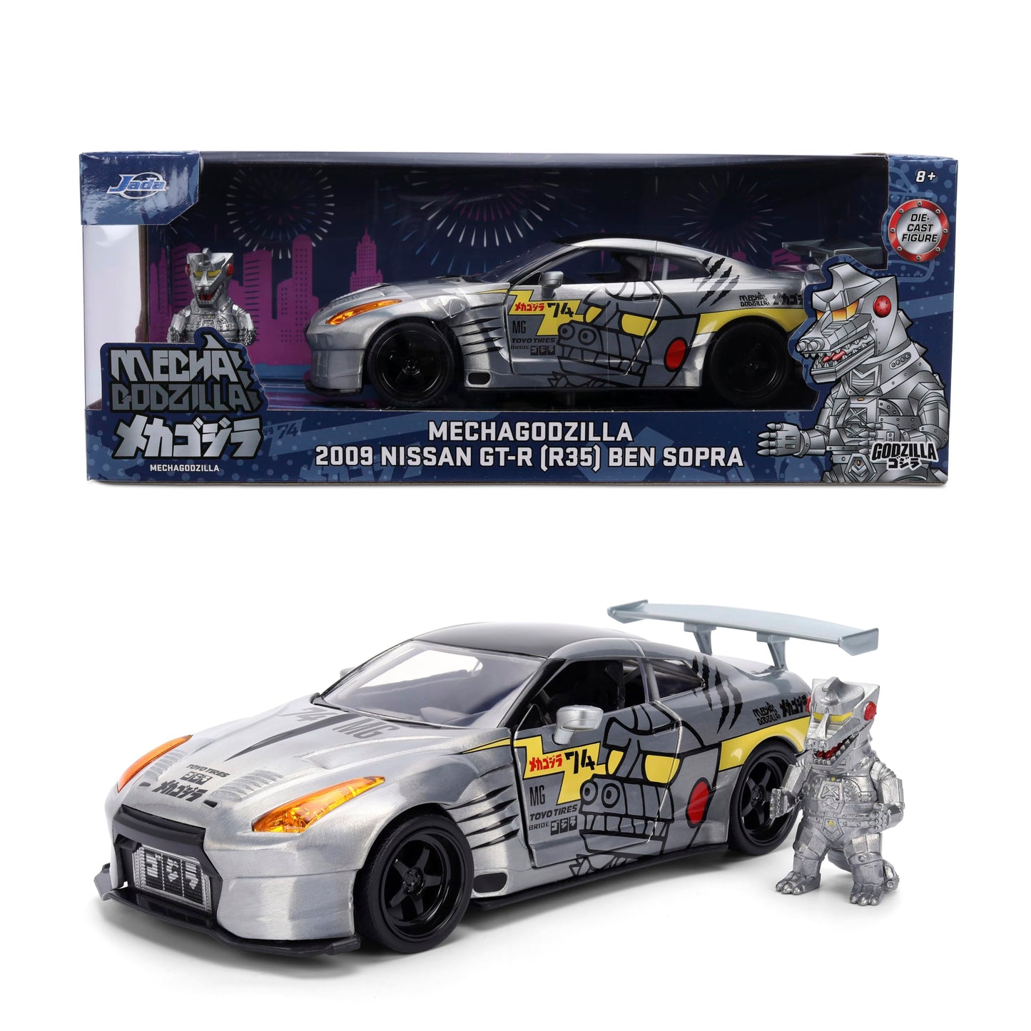 Jada Mechagodzilla w/ Nissan GT-R R35 Ben Sopra – 1:24 Die-Cast Anime Hollywood Rides Collectible