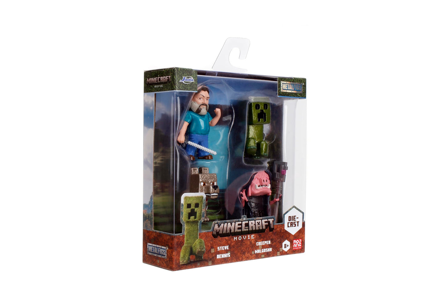 Jada Metalfigs 4-Pack: Minecraft Movie Die-Cast Figures – Steve, Wolf, Creeper, Malgohsa (2.5-Inch Collectible Set)