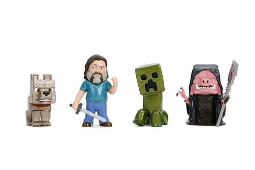 Jada Metalfigs 4-Pack: Minecraft Movie Die-Cast Figures – Steve, Wolf, Creeper, Malgohsa (2.5-Inch Collectible Set)