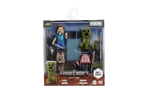 Jada Metalfigs 4-Pack: Minecraft Movie Die-Cast Figures – Steve, Wolf, Creeper, Malgohsa (2.5-Inch Collectible Set)
