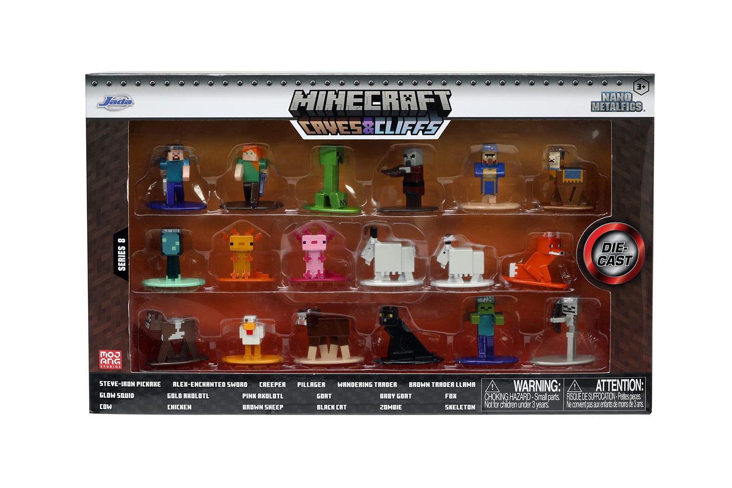 Jada Minecraft Caves and Cliffs 1.65-inch 18-Pack Series 8 Die-Cast Figures – Collectible Toys for Kids and Adults