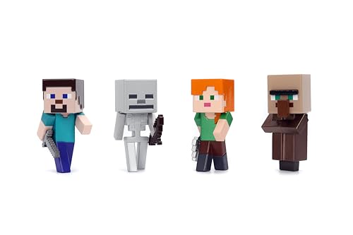 Jada Minecraft Metalfigs 4-Pack - Die-Cast 2.5-inch Wave 4 Steve, Alex, Skeleton, Villager
