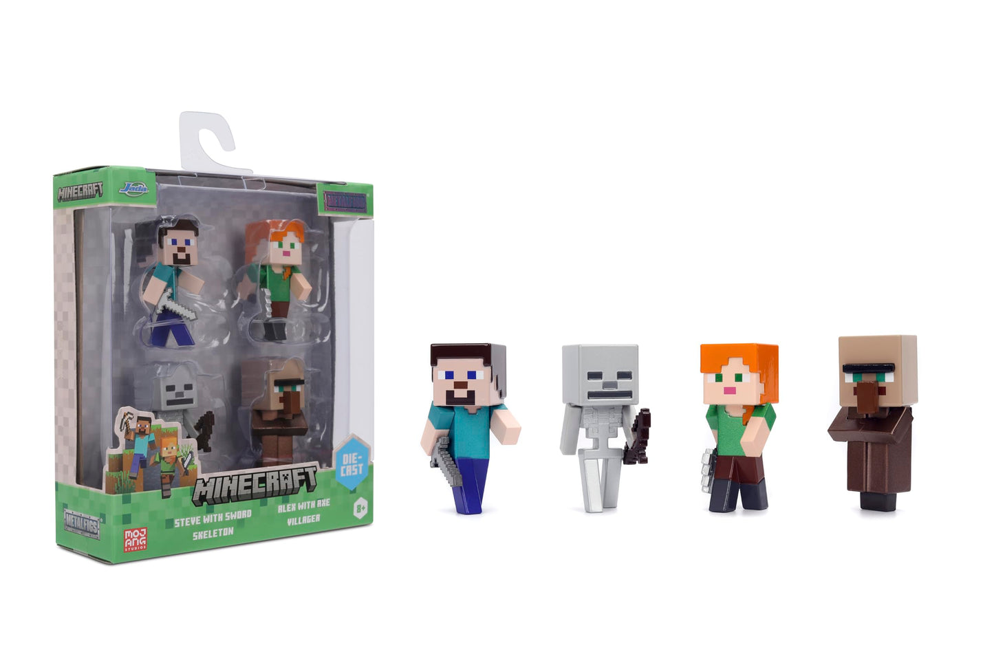 Jada Minecraft Metalfigs 4-Pack - Die-Cast 2.5-inch Wave 4 Steve, Alex, Skeleton, Villager