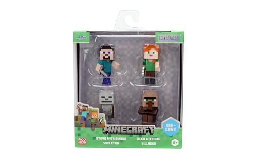 Jada Minecraft Metalfigs 4-Pack - Die-Cast 2.5-inch Wave 4 Steve, Alex, Skeleton, Villager