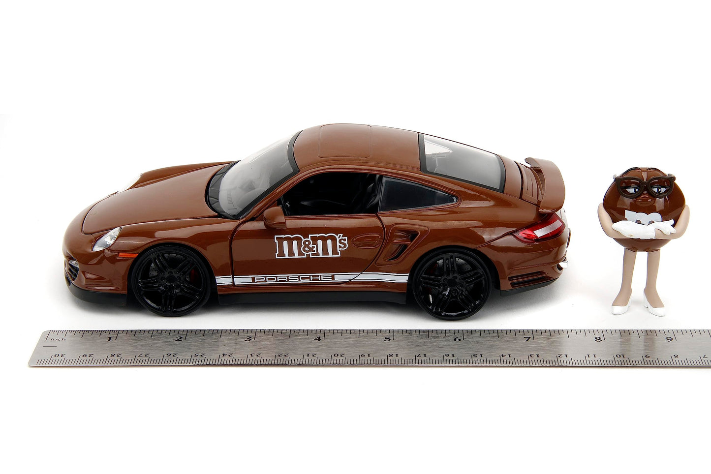 Jada M&M's 1:24 Porsche 911 Turbo Die-Cast Car + 2.75-Inch Brown Figure