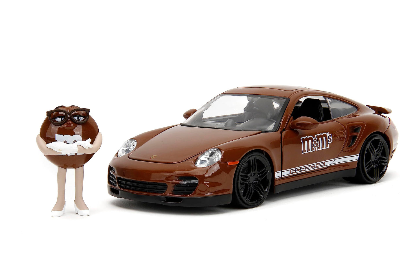 Jada M&M's 1:24 Porsche 911 Turbo Die-Cast Car + 2.75-Inch Brown Figure