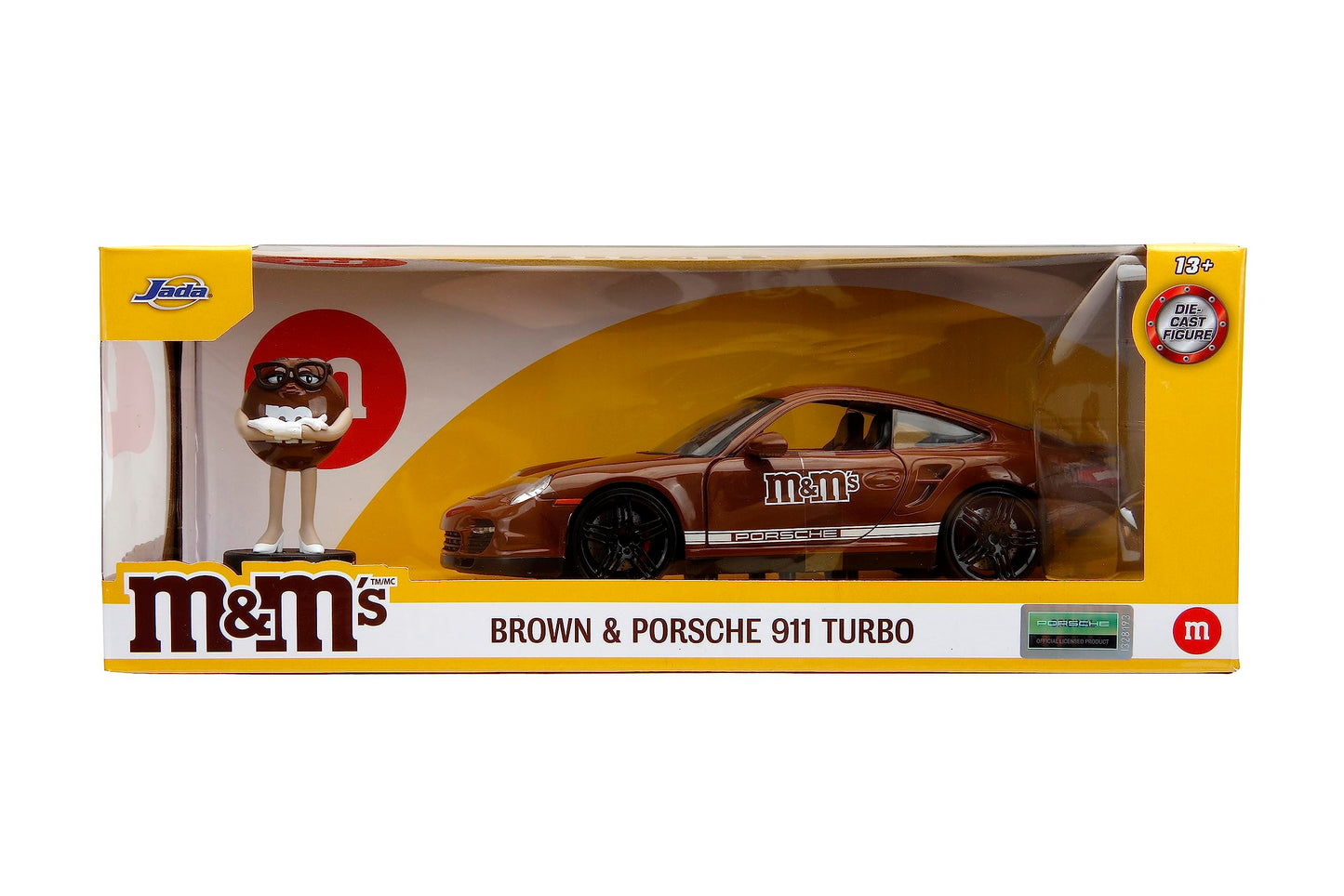 Jada M&M's 1:24 Porsche 911 Turbo Die-Cast Car + 2.75-Inch Brown Figure