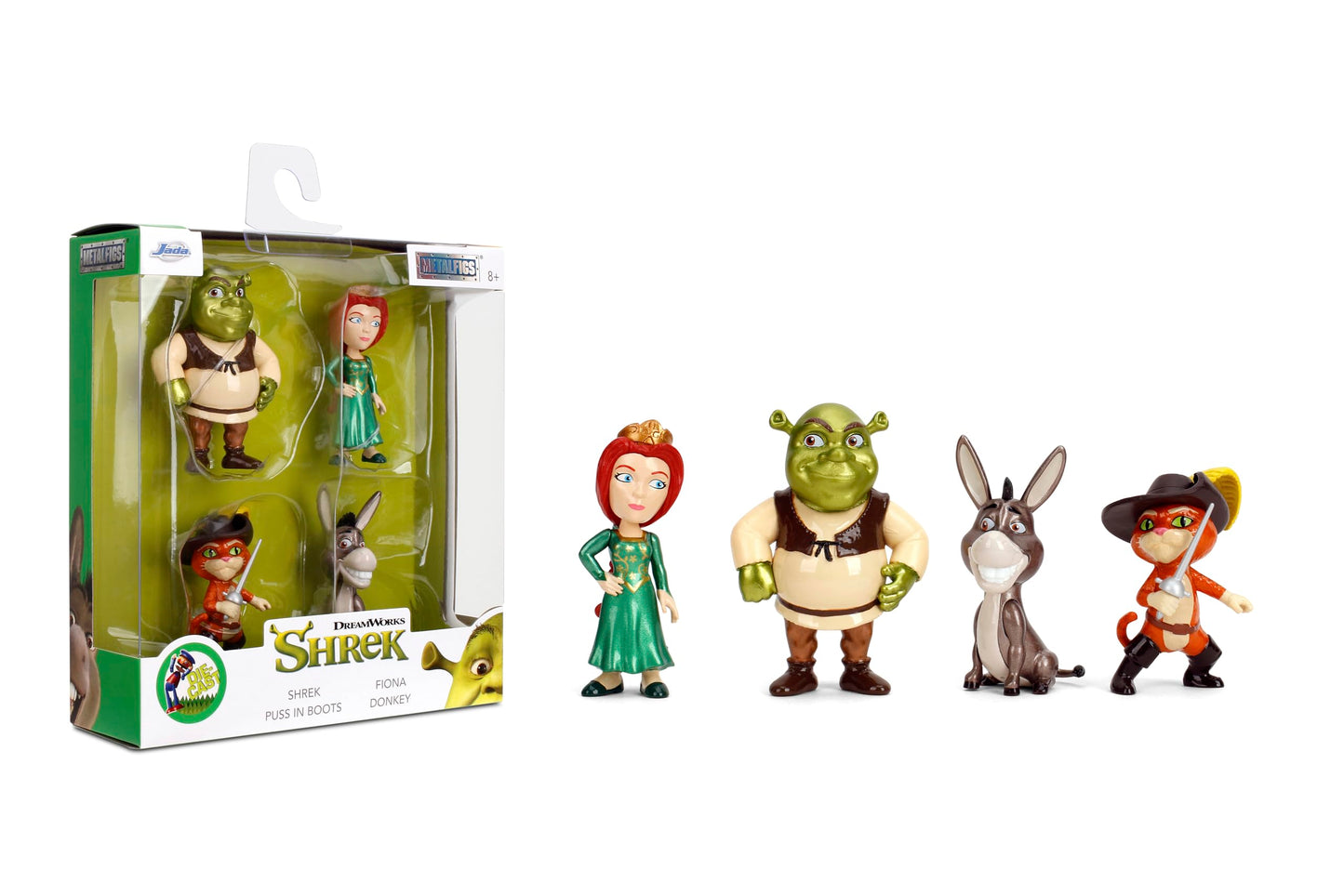 Jada Shrek Metalfigs 4-Pack Die-Cast 2.5-Inch Figures – Shrek, Donkey, Fiona & Puss in Boots