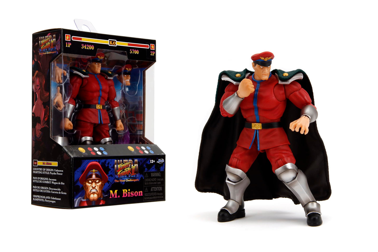 Jada Toys Street Fighter II M. Bison Action Figure – 1:12 Scale, 6-Inch Tall, Interchangeable Heads & Hands