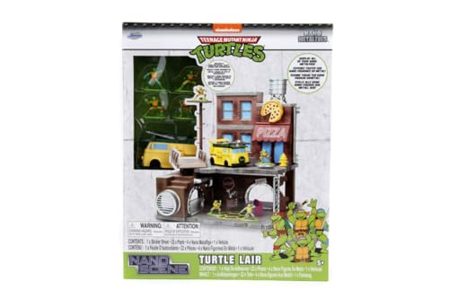 Jada TMNT Turtle Lair Nano Scene with 1.65-inch Die-Cast Figures | Collectible Toys