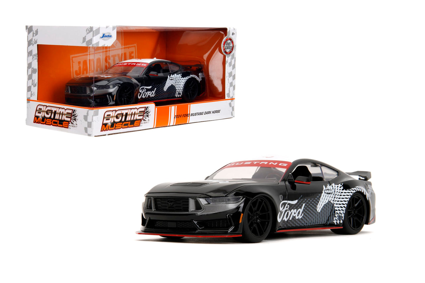 Jada Toys Bigtime Muscle 1:24 Ford Mustang Dark Horse Die-Cast – Opening Doors, Hood & Trunk (Glossy Black)