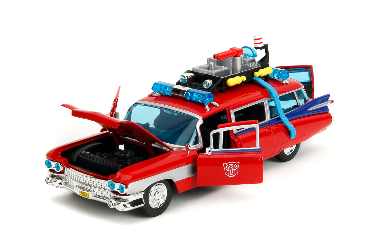 Jada Toys 1:24 Ghostbusters Ecto-1 Mashup with Optimus Prime G1 Graphics – Die-Cast Collectible
