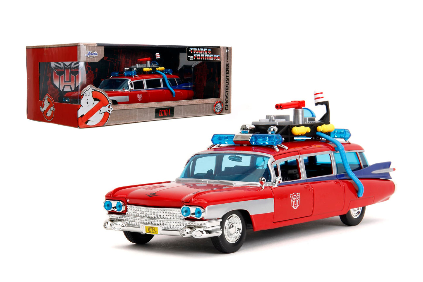 Jada Toys 1:24 Ghostbusters Ecto-1 Mashup with Optimus Prime G1 Graphics – Die-Cast Collectible