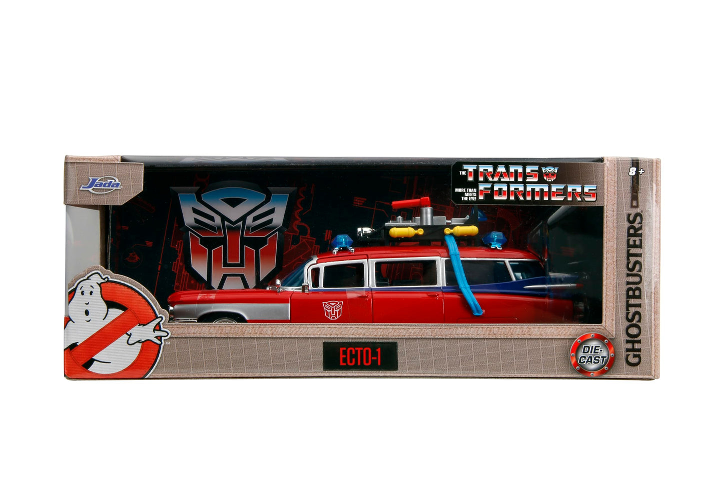 Jada Toys 1:24 Ghostbusters Ecto-1 Mashup with Optimus Prime G1 Graphics – Die-Cast Collectible