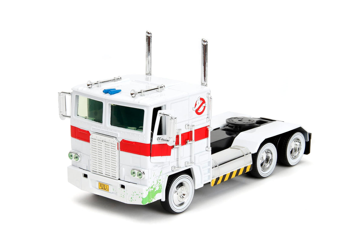 Jada Toys Transformers G1 Optimus Prime Big Rig with Ghostbusters Ecto-1 Graphics - 1:24 Die-Cast