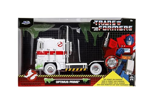 Jada Toys Transformers G1 Optimus Prime Big Rig with Ghostbusters Ecto-1 Graphics - 1:24 Die-Cast