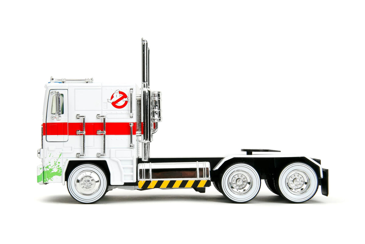 Jada Toys Transformers G1 Optimus Prime Big Rig with Ghostbusters Ecto-1 Graphics - 1:24 Die-Cast