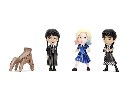 Jada Wednesday 2.5" Metalfigs 4-Pack – Durable Die-Cast Collectibles (Wednesday Uniform & Dress, Enid, Thing)