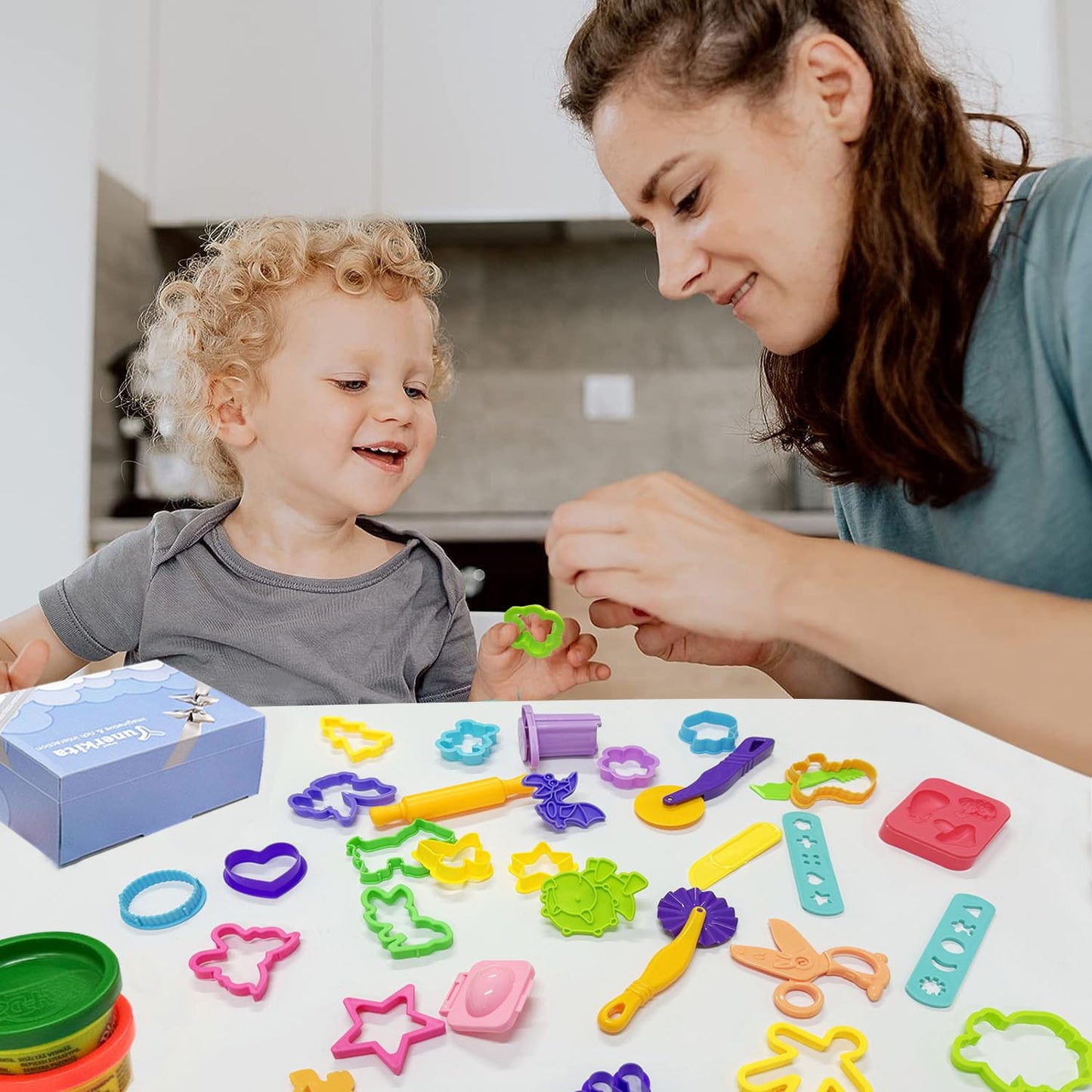 Jaeespon Dough Tools Play for Kids – Dinosaur Molds, Rollers, Cutters & Storage Box
