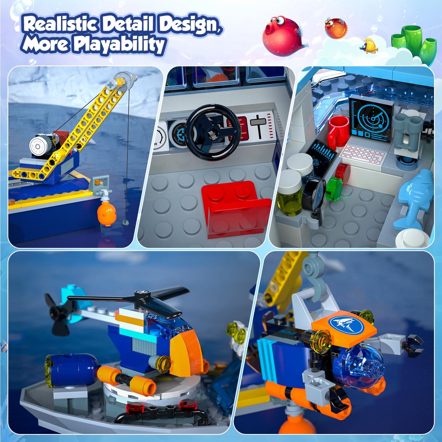 JAEUZKJYDA City Floatable Boat Building Set with LED Light – Ocean Explorer Ship Kit for Kids 6+