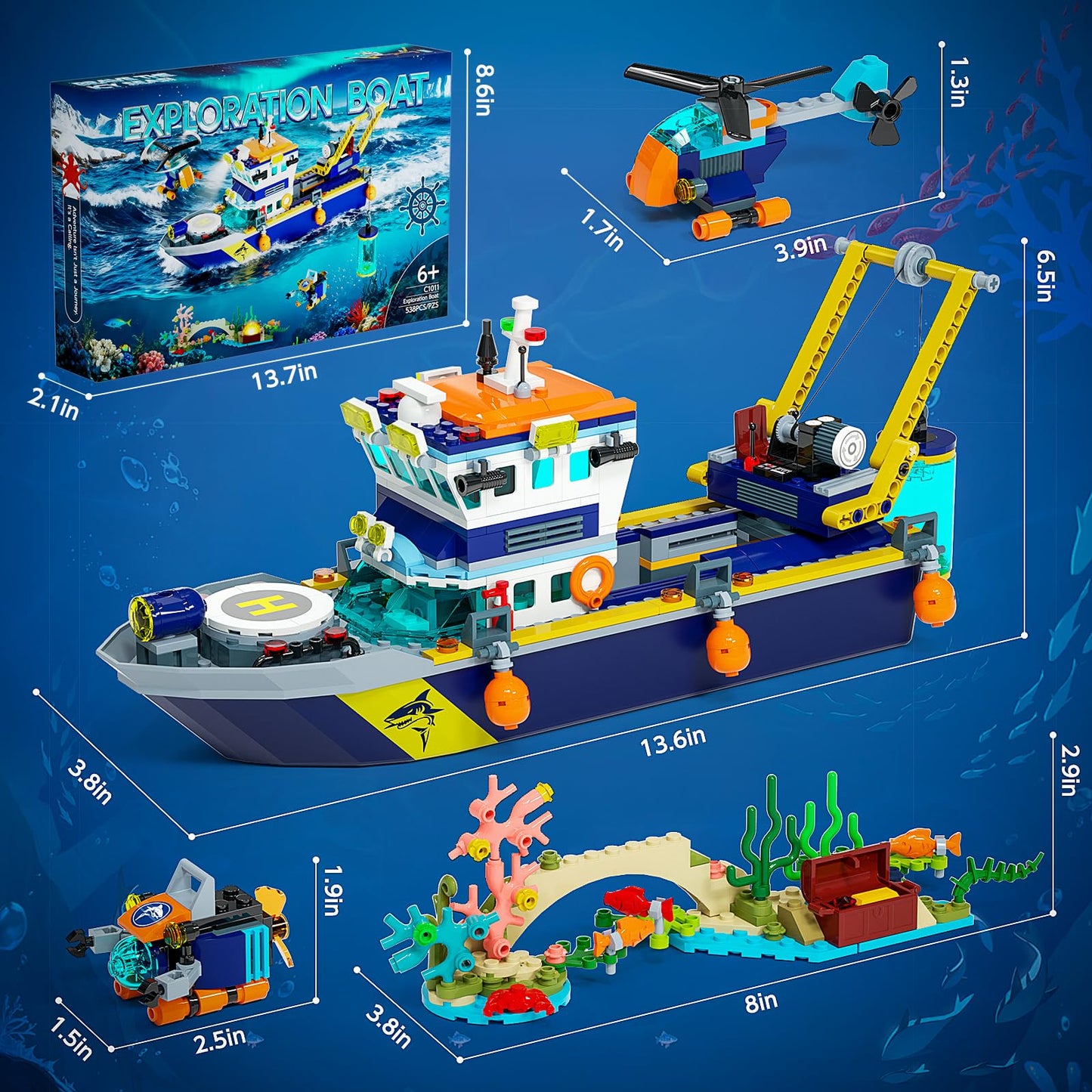 JAEUZKJYDA City Floatable Boat Building Set with LED Light – Ocean Explorer Ship Kit for Kids 6+