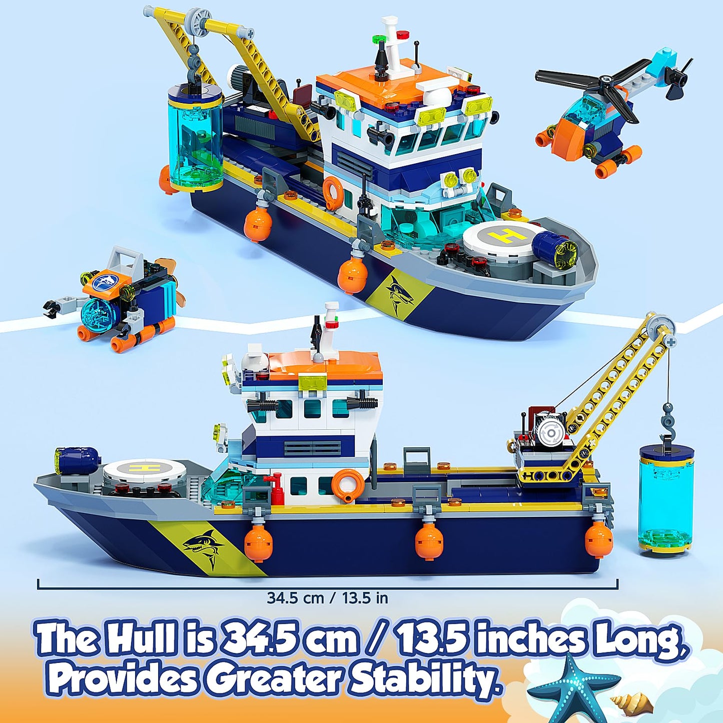 JAEUZKJYDA City Floatable Boat Building Set with LED Light – Ocean Explorer Ship Kit for Kids 6+
