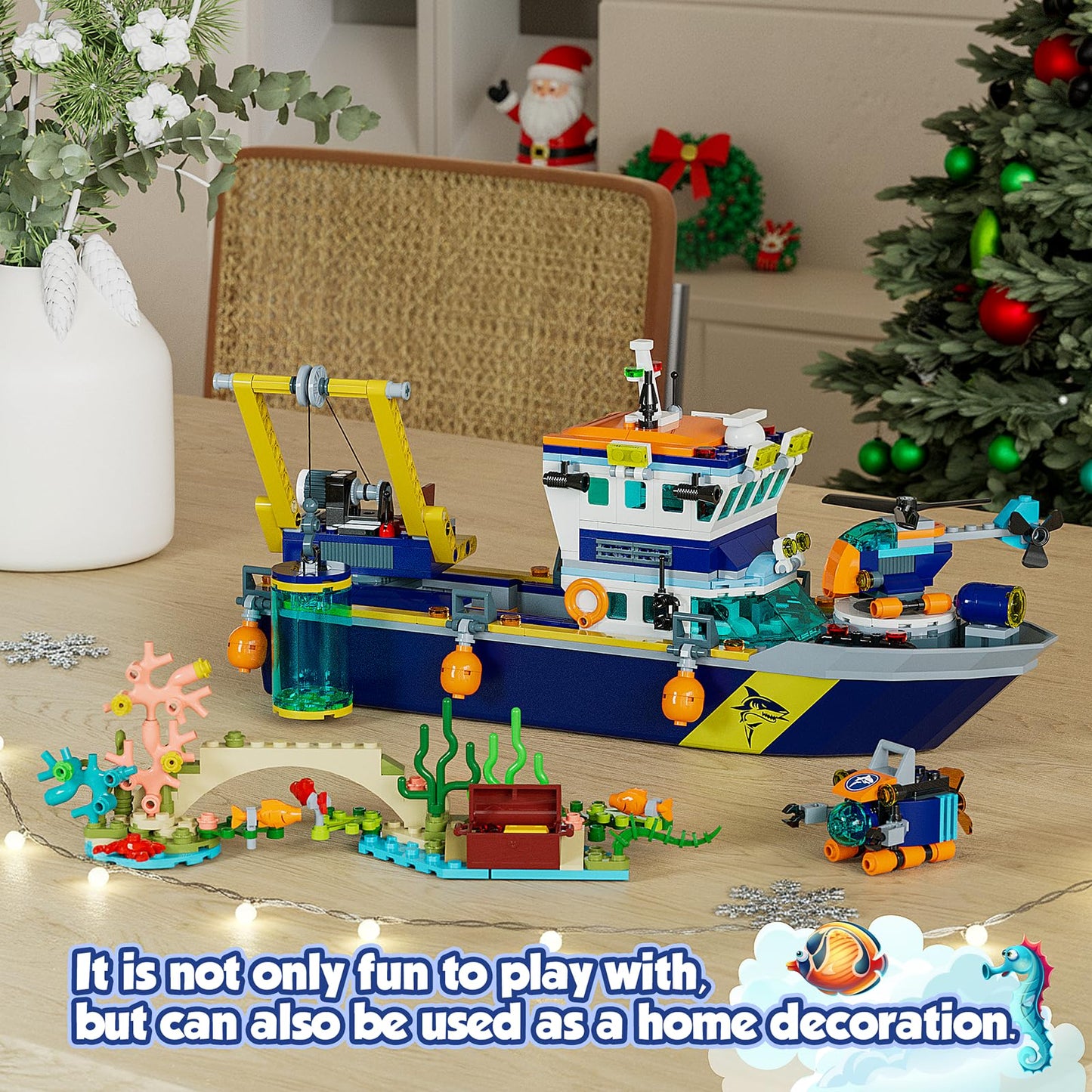 JAEUZKJYDA City Floatable Boat Building Set with LED Light – Ocean Explorer Ship Kit for Kids 6+
