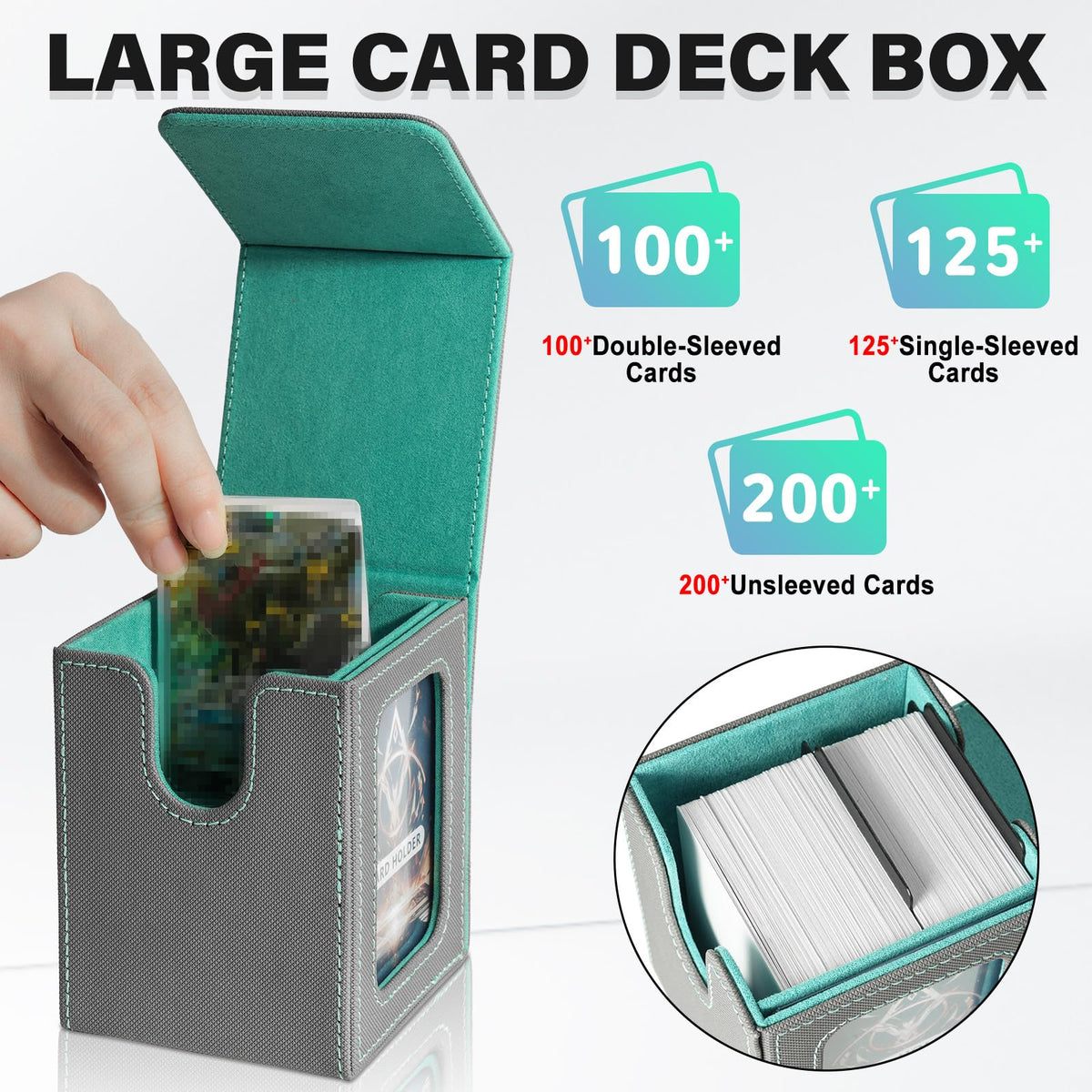 Jaffzora MTG Commander Card Deck Box – Magnetic Case, Holds 100 Cards (Gray & Blue)