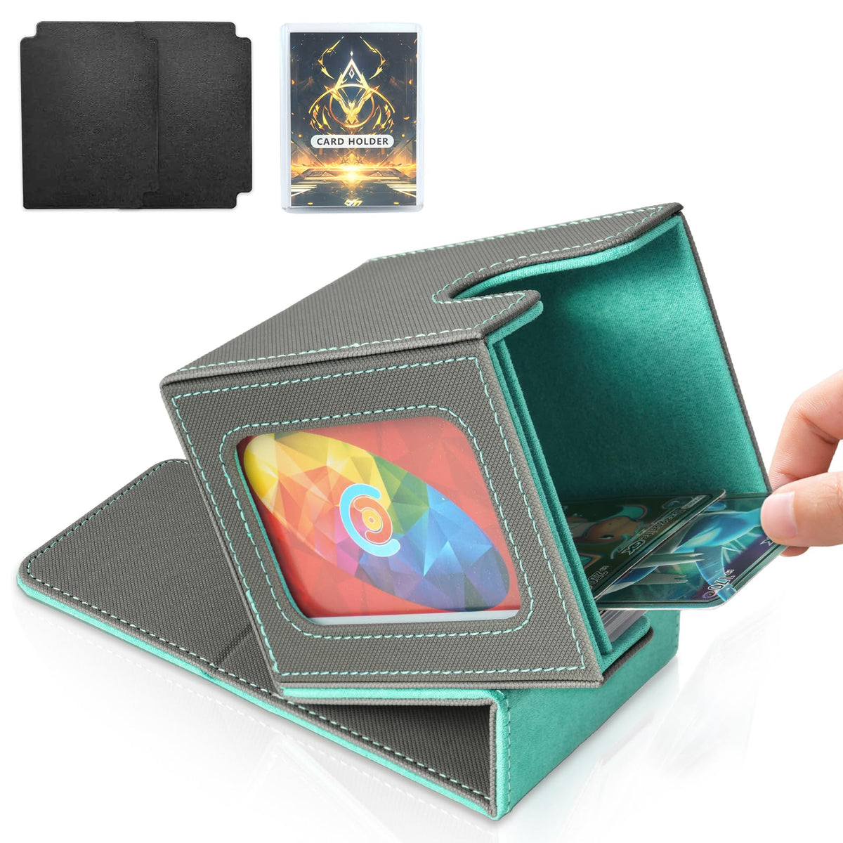 Jaffzora MTG Commander Card Deck Box – Magnetic Case, Holds 100 Cards (Gray & Blue)