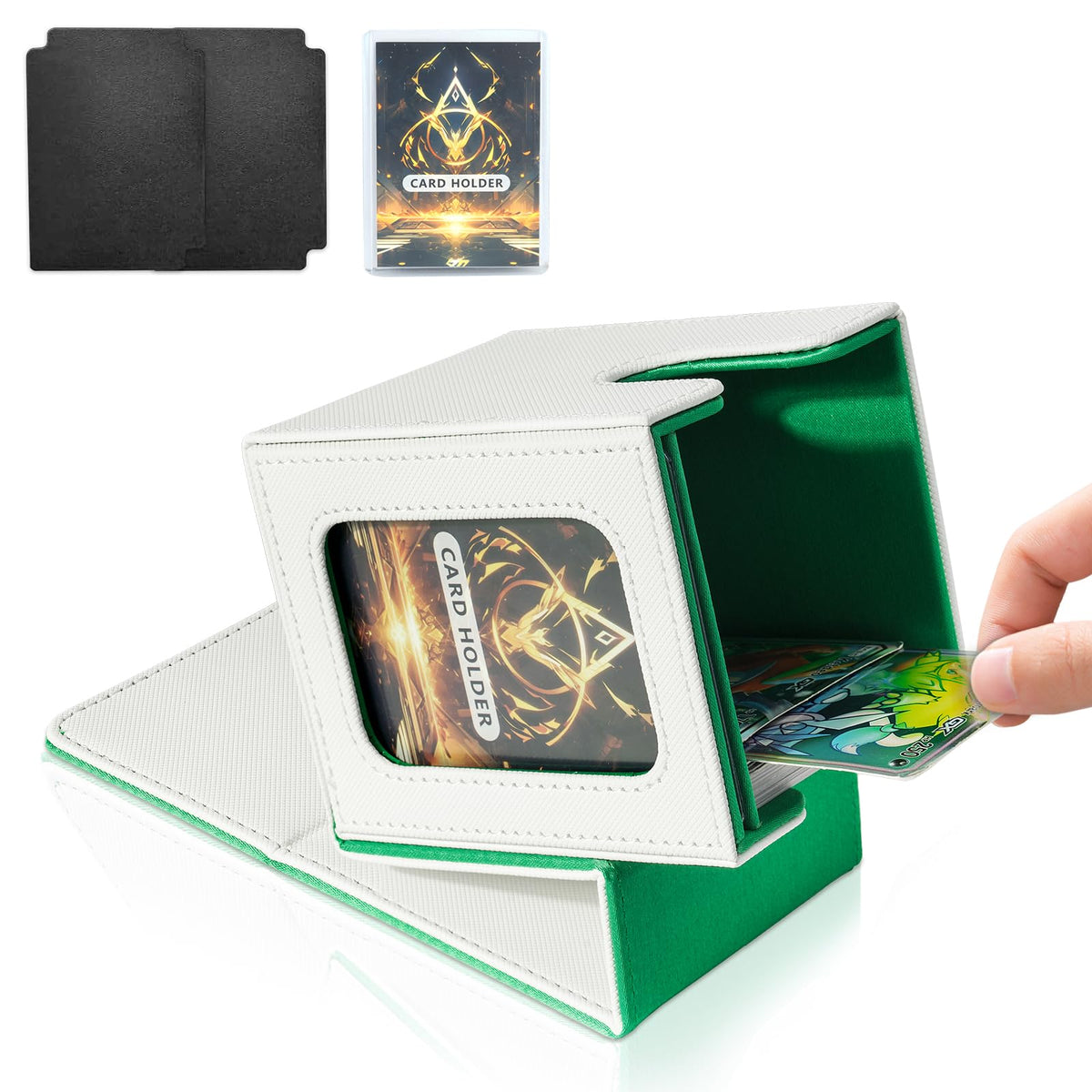 Jaffzora MTG Commander Deck Box – Magnetic Display Case (White & Green)