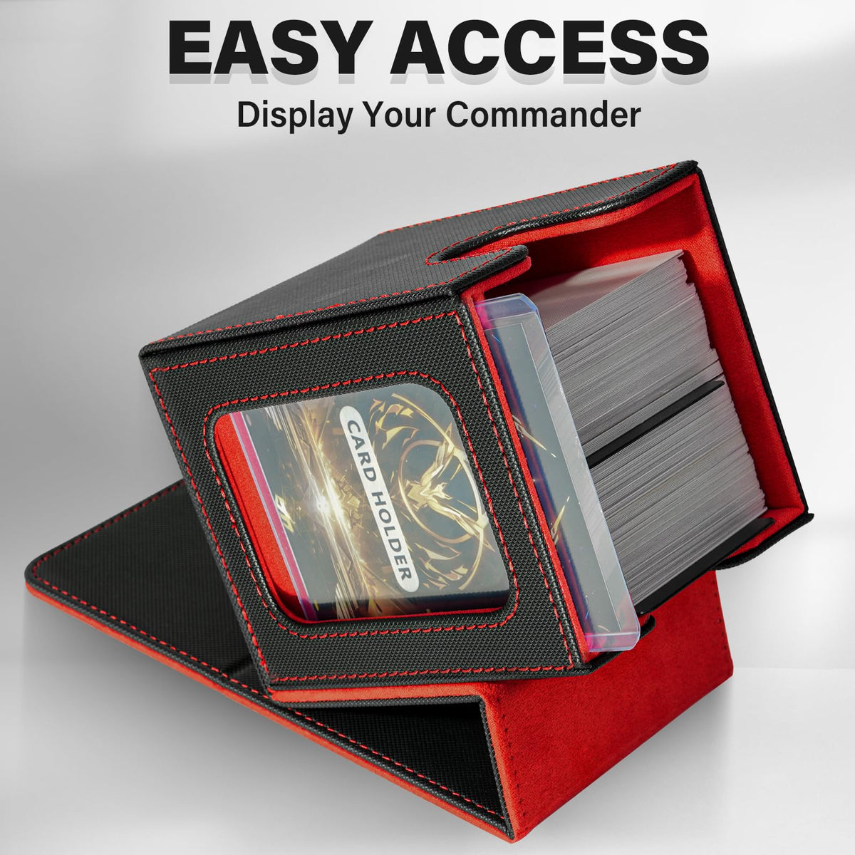 Jaffzora Card Deck Box for MTG Commander — Magnetic Case, 100 Double-Sleeve Capacity, Black & Red
