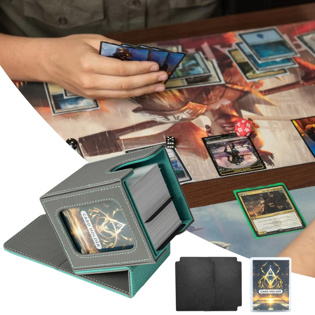Jaffzora MTG Commander Card Deck Box – Magnetic Case, Holds 100 Cards (Gray & Blue)
