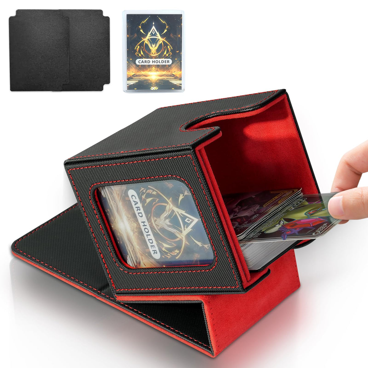 Jaffzora Card Deck Box for MTG Commander — Magnetic Case, 100 Double-Sleeve Capacity, Black & Red