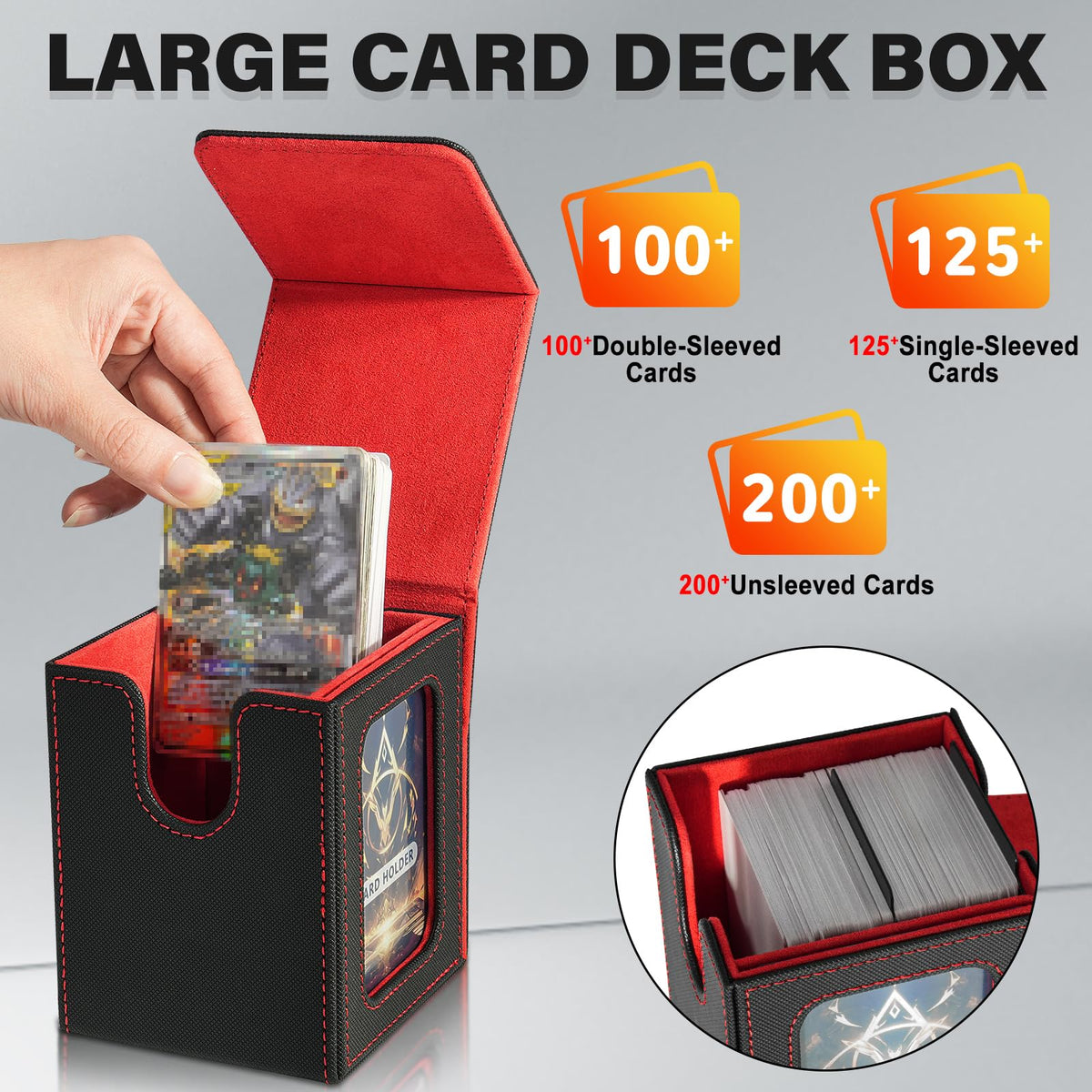 Jaffzora Card Deck Box for MTG Commander — Magnetic Case, 100 Double-Sleeve Capacity, Black & Red