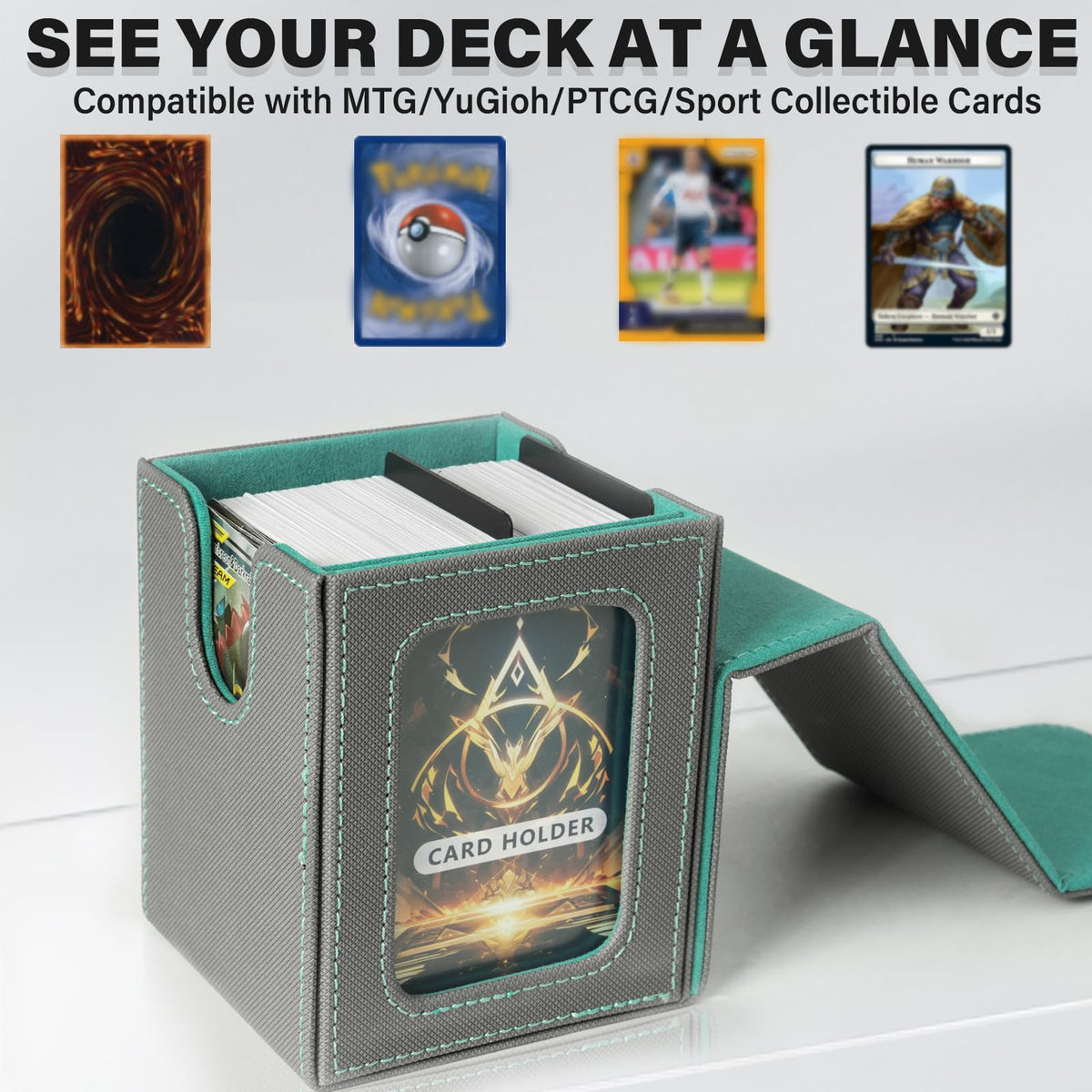 Jaffzora MTG Commander Card Deck Box – Magnetic Case, Holds 100 Cards (Gray & Blue)