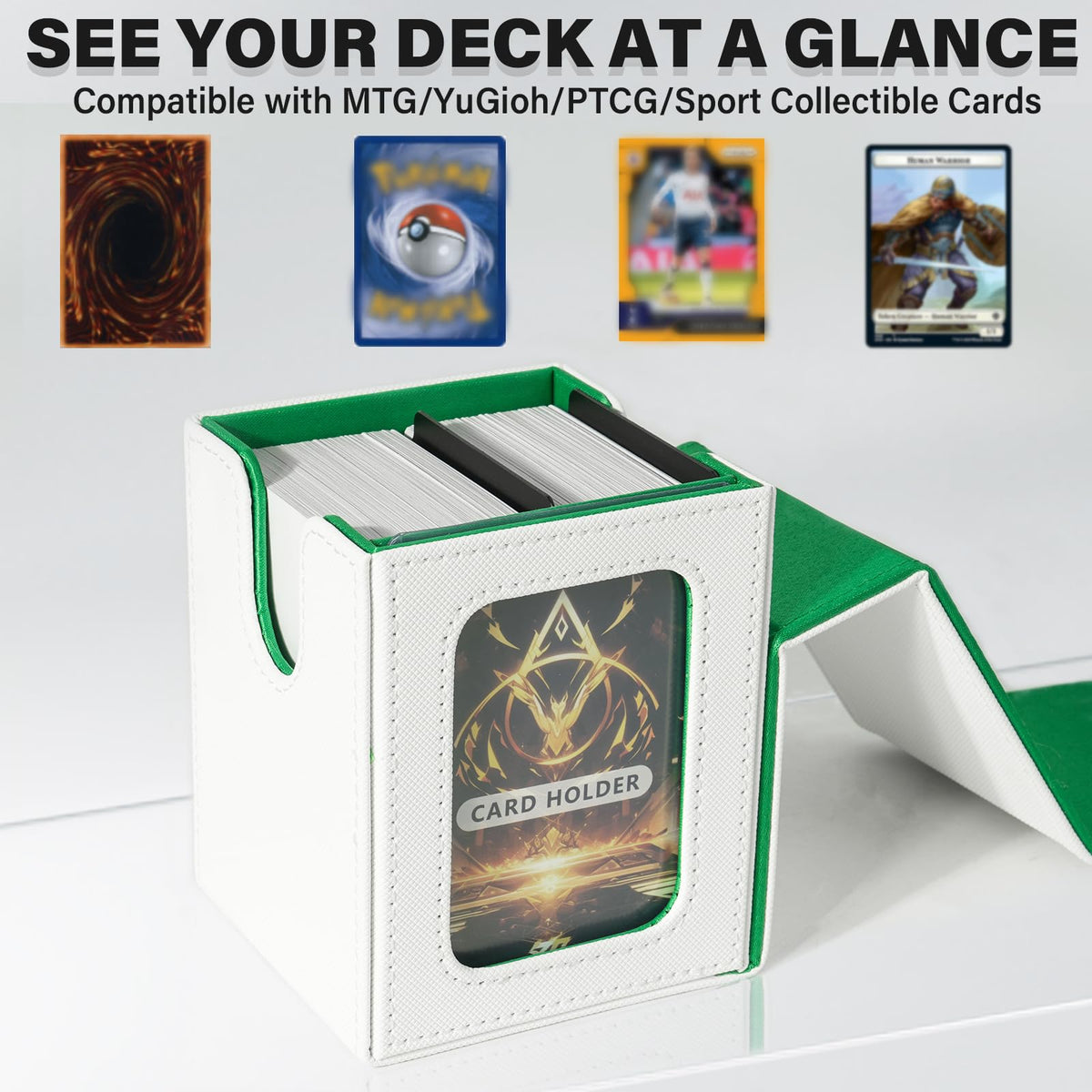Jaffzora MTG Commander Deck Box – Magnetic Display Case (White & Green)