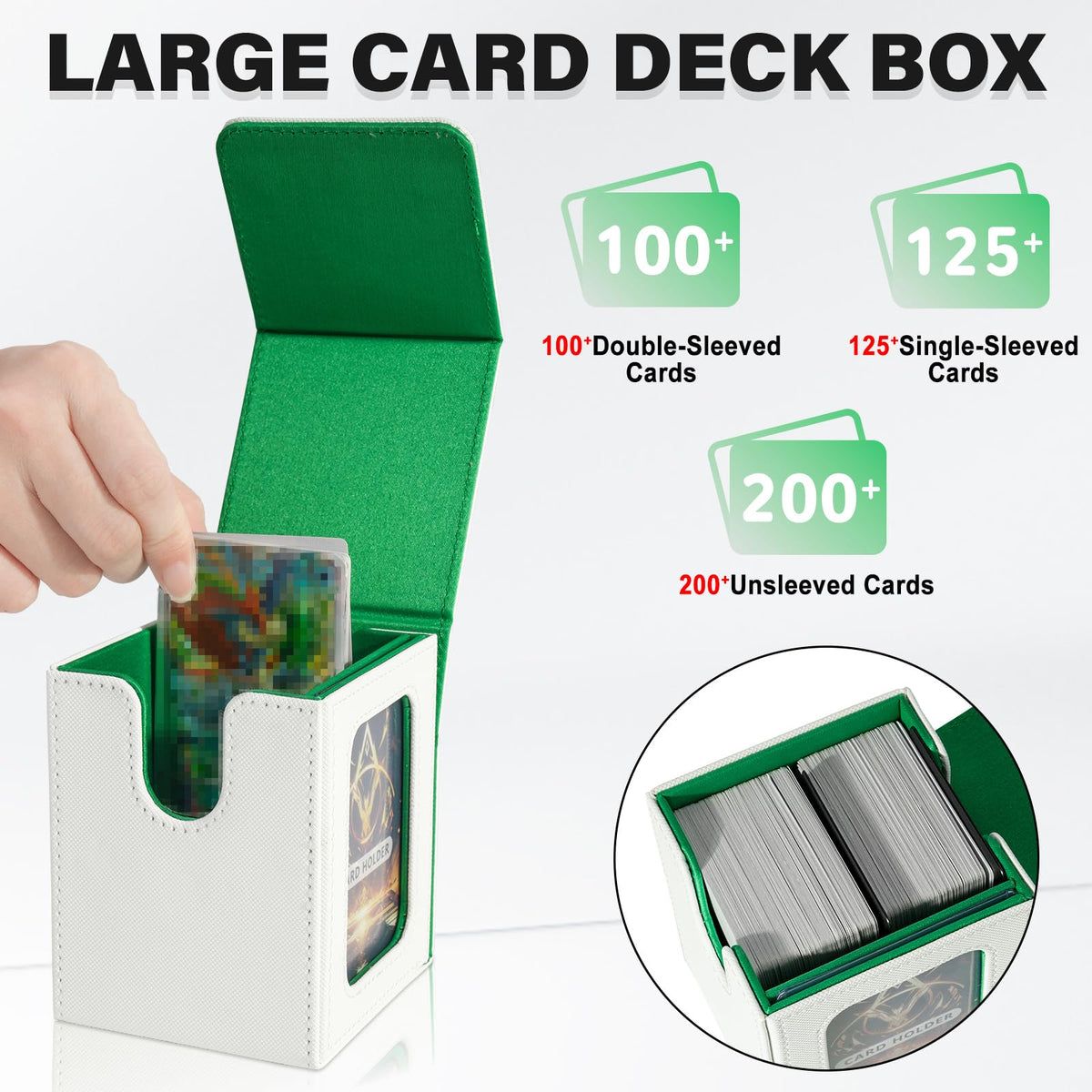 Jaffzora MTG Commander Deck Box – Magnetic Display Case (White & Green)