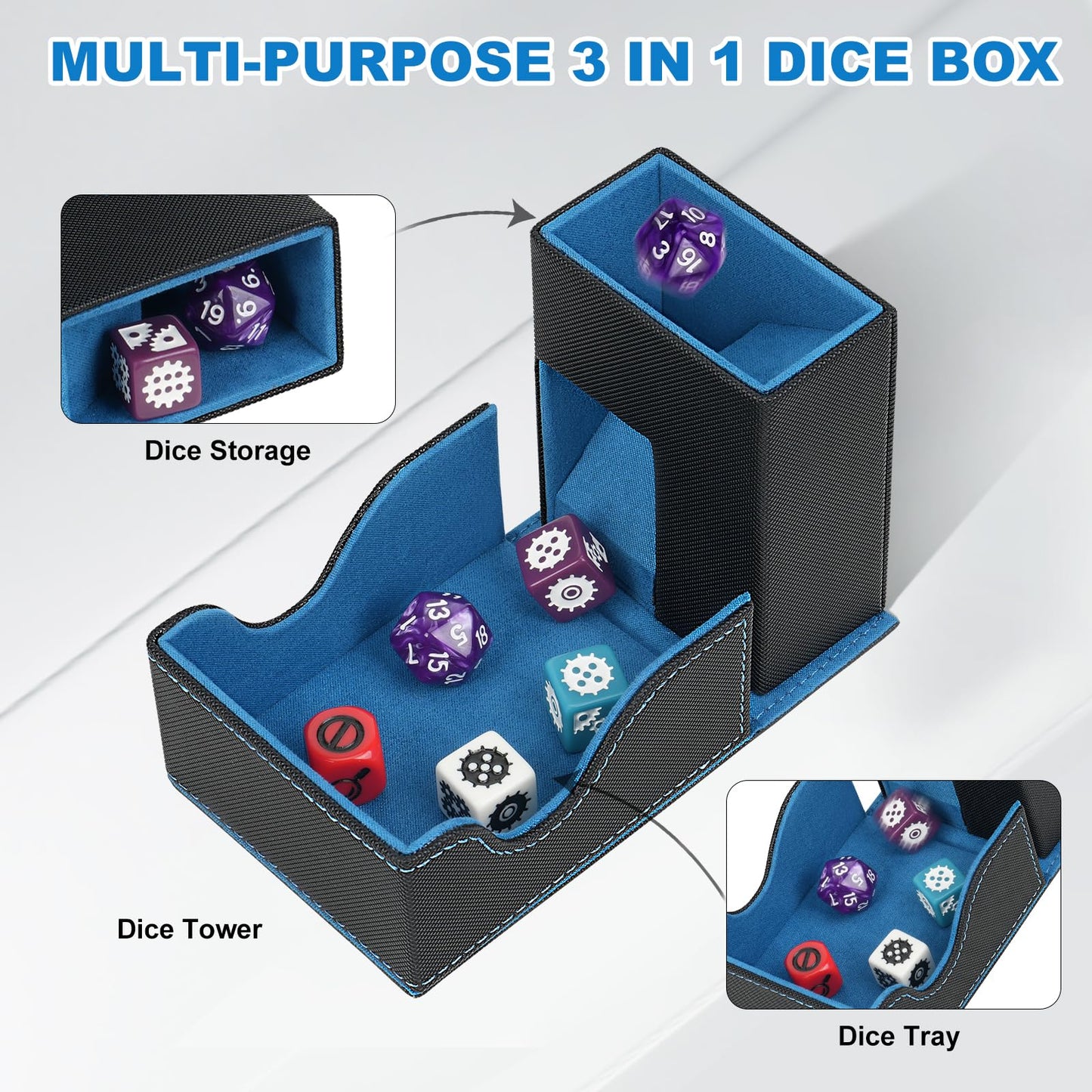 Jaffzora Dice Roller Tower | Magnetic Dice Tray & 3-in-1 Leather Organizer for D&D, MTG