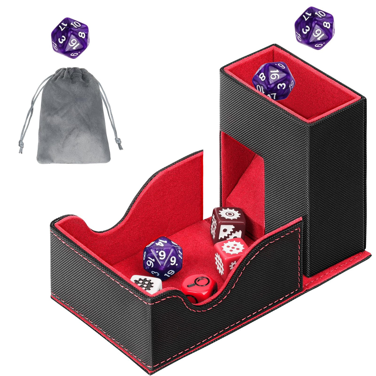 Jaffzora Dice Roller Tower | Magnetic Tray & Foldable Leather Organizer for D&D, MTG