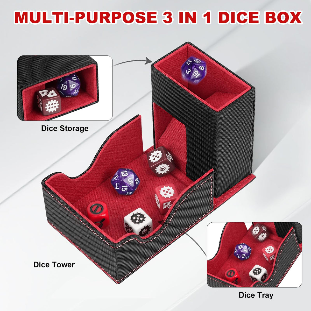 Jaffzora Dice Roller Tower | Magnetic Tray & Foldable Leather Organizer for D&D, MTG