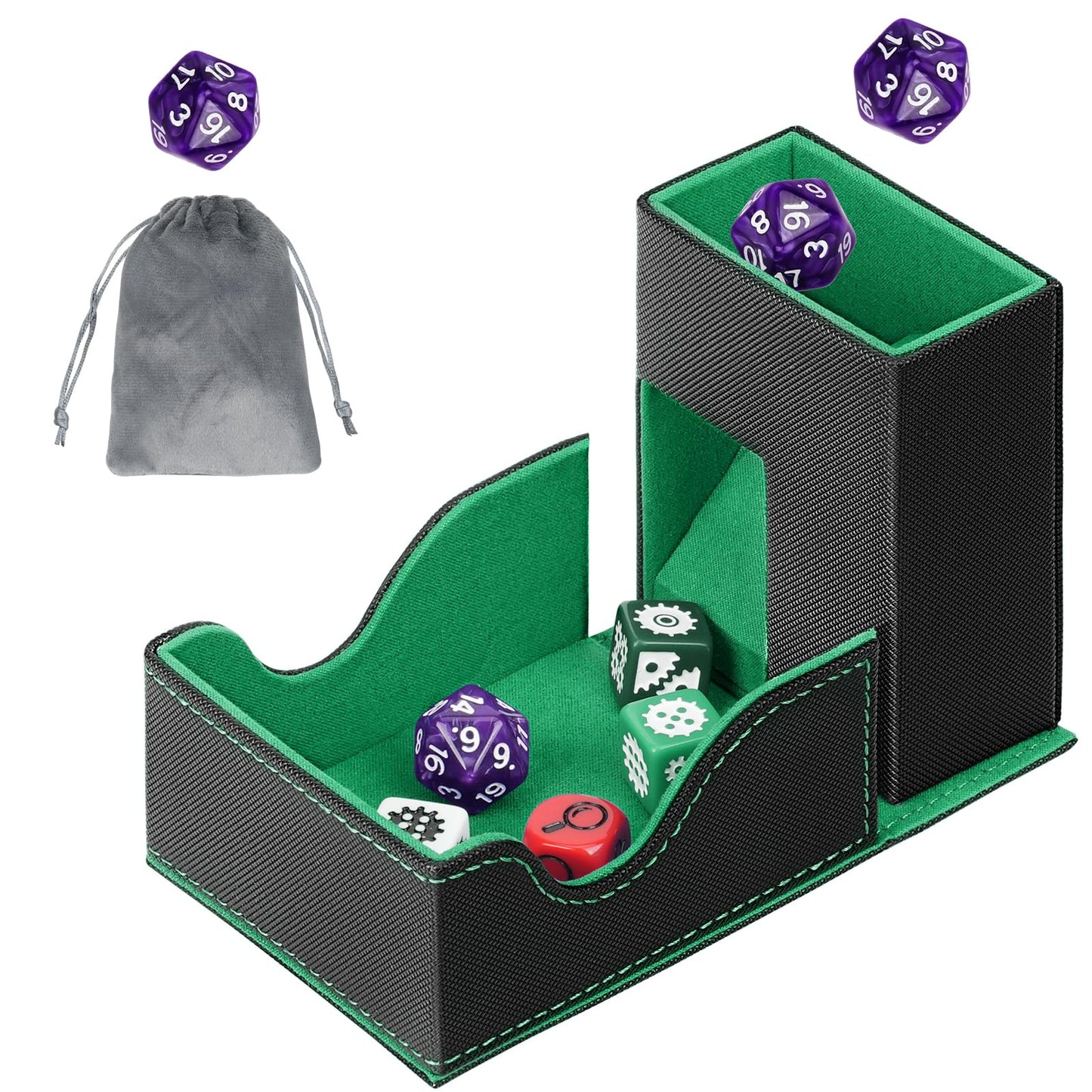 Jaffzora Dice Roller Tower – Magnetic Foldable Leather Dice Tray for D&D & MTG