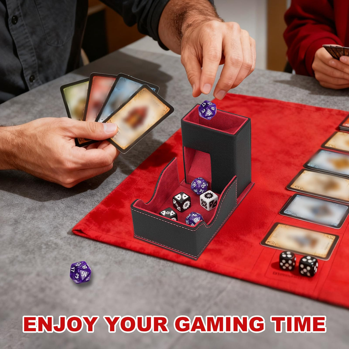 Jaffzora Dice Roller Tower | Magnetic Tray & Foldable Leather Organizer for D&D, MTG