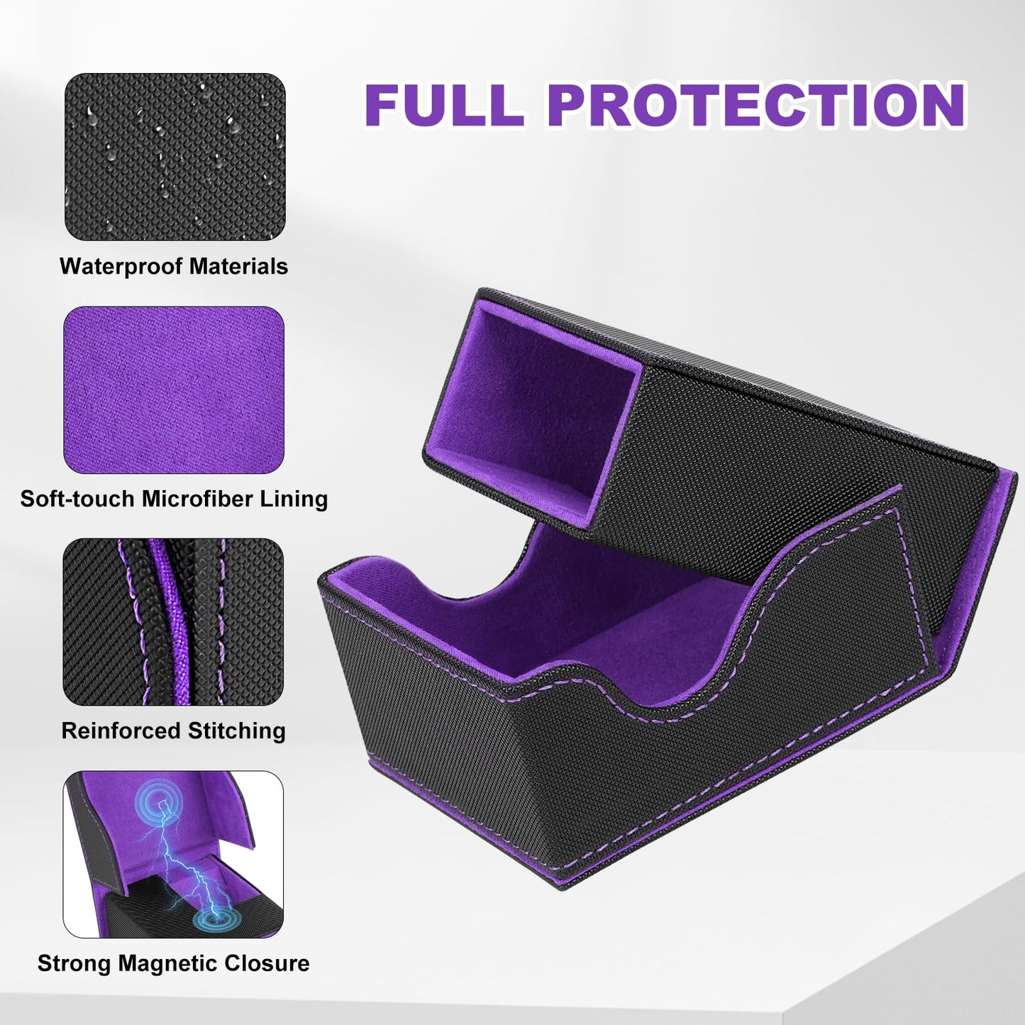 Jaffzora Dice Roller Tower | Magnetic Foldable PU Leather Dice Tray (Black & Purple) for D&D and MTG