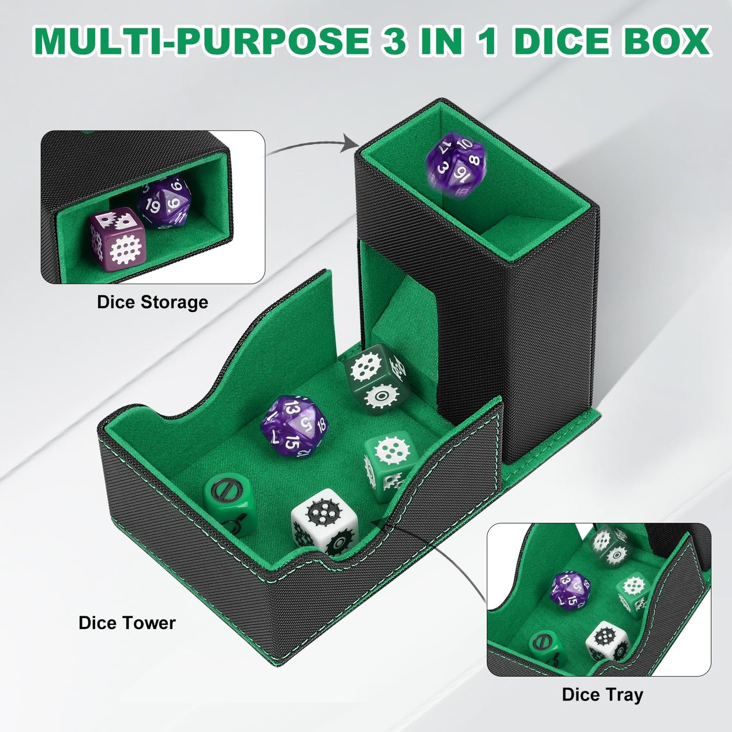 Jaffzora Dice Roller Tower – Magnetic Foldable Leather Dice Tray for D&D & MTG