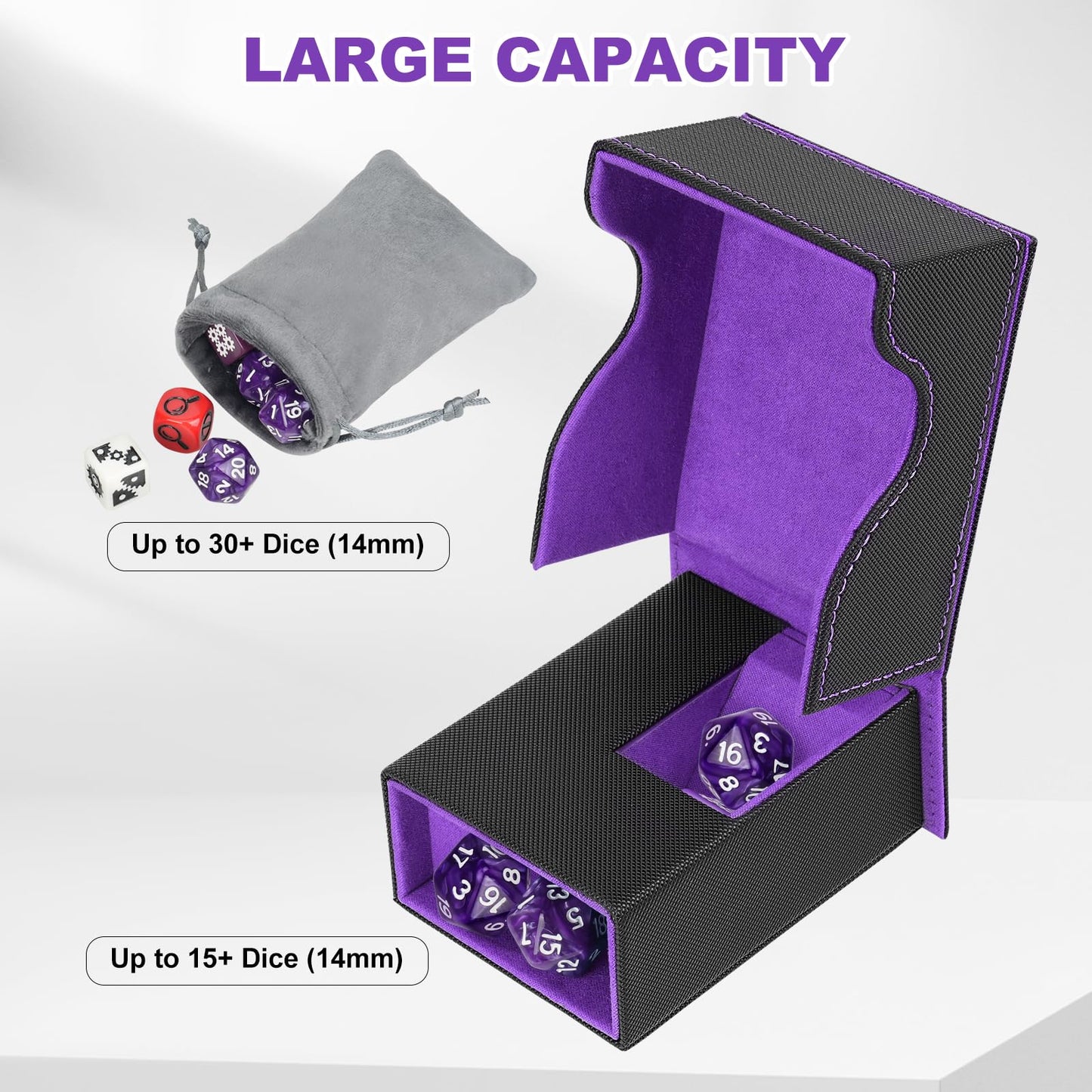 Jaffzora Dice Roller Tower | Magnetic Foldable PU Leather Dice Tray (Black & Purple) for D&D and MTG